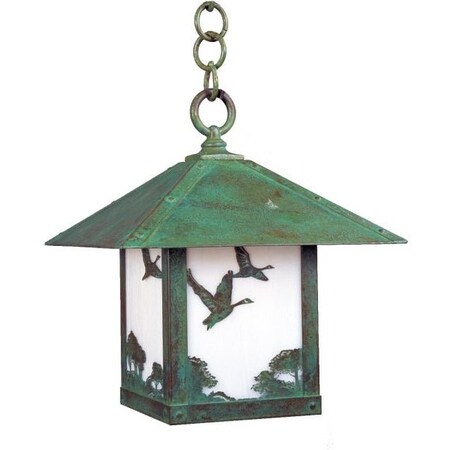 Arroyo Craftsman 12" Timber Ridge Pendant With Deer Filigree, Slate, Frosted Glass TRH-12DRF-S